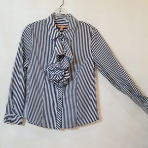 Ellen tracy striped ruffled career shirt size 6